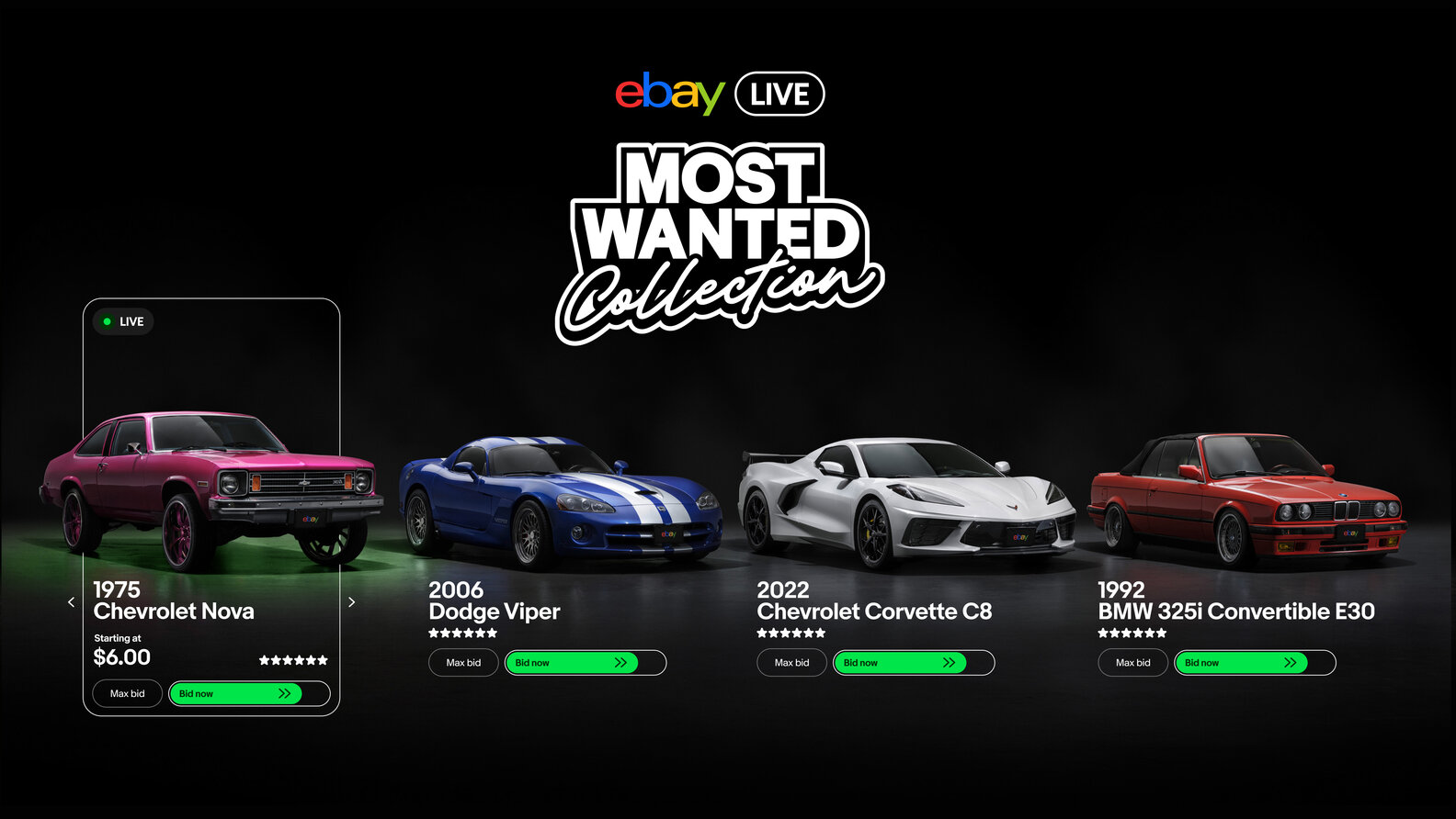 The eBay Most Wanted Collection includes a fleet of four cars inspired by some of gaming culture's most recognizable rides.