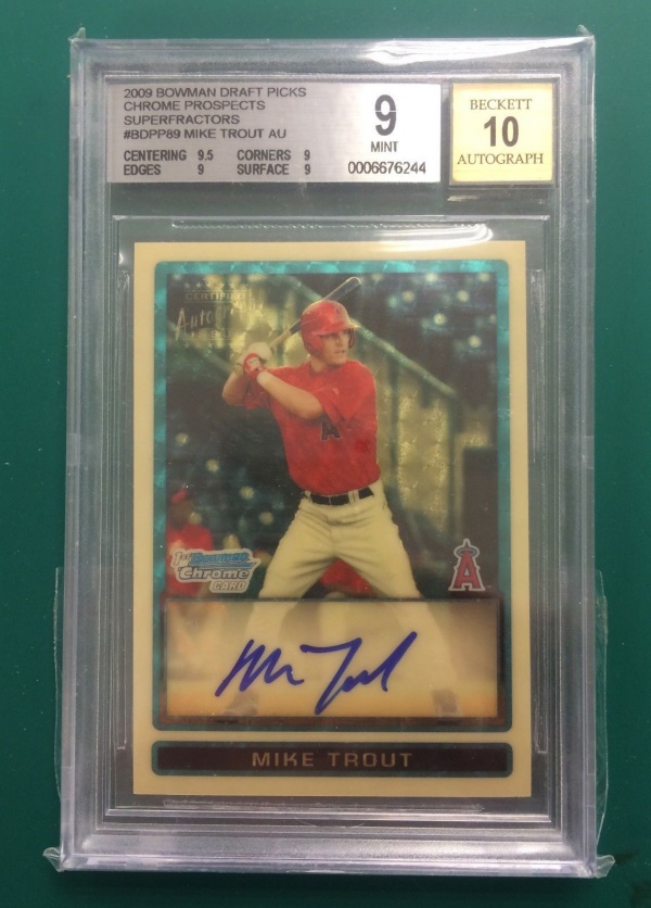 2009 Bowman Draft Picks Chrome Prospects SuperFractors Mike Trout AUTO BGS 10